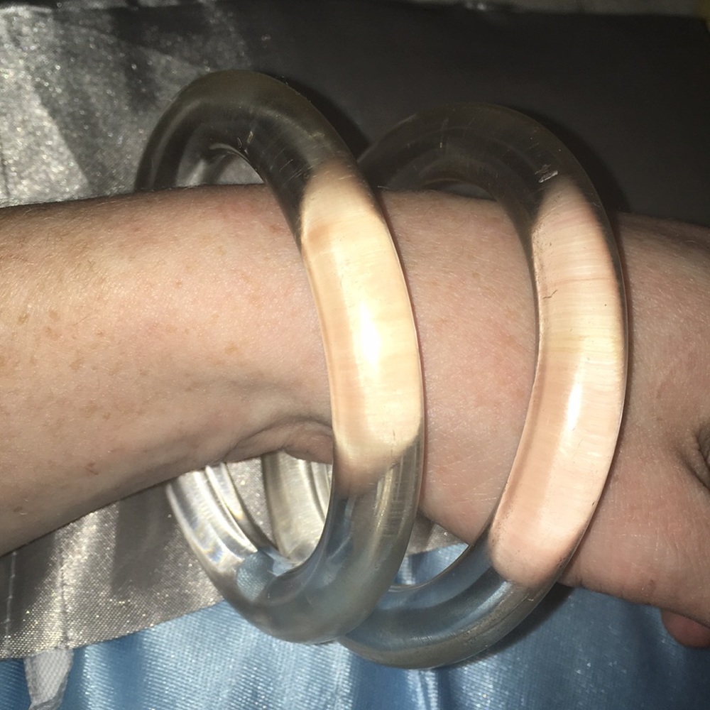Pair chunky clear lucite bangles minimalist retro